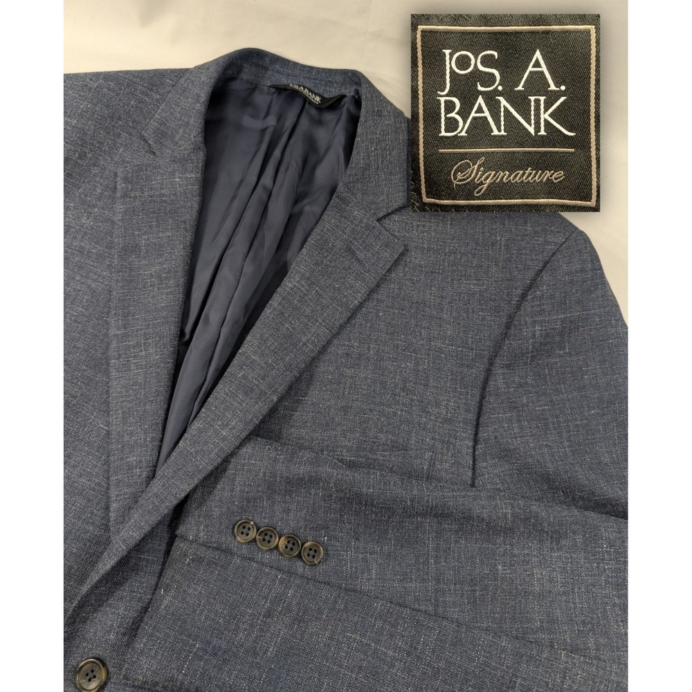 Jos. Bank Sig. Blazer Coat Sport Suit Jacket Linen Wool Silk Blend Blue 46R 48"